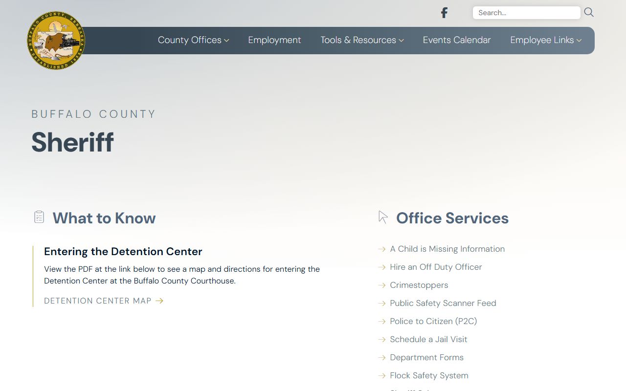 Official Buffalo County sheriff page with jail and P2C links